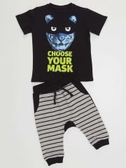 Maske Kaplan Erkek Çocuk T-shirt Kapri Şort Takım 8 Y - Siyah, Gri