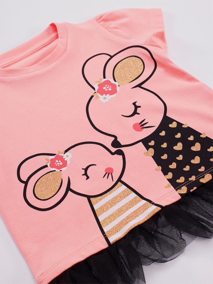 Sevimli Fare Kız Çocuk T-Shirt Şort Takım 4 Y - Pembe, Siyah