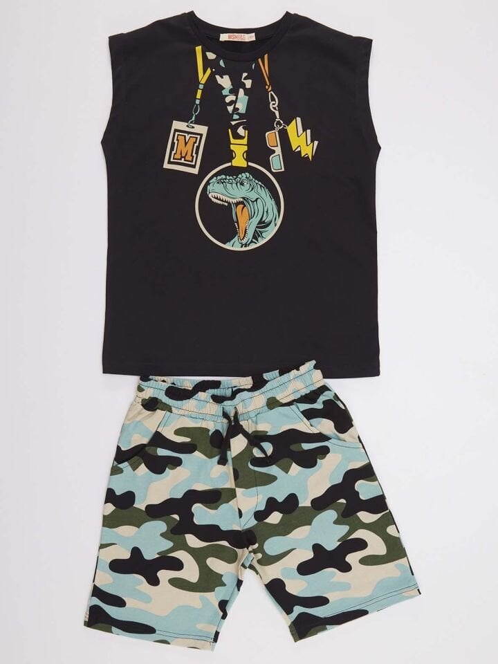 Sahne Erkek Çocuk T-Shirt Kamuflaj Şort Takım