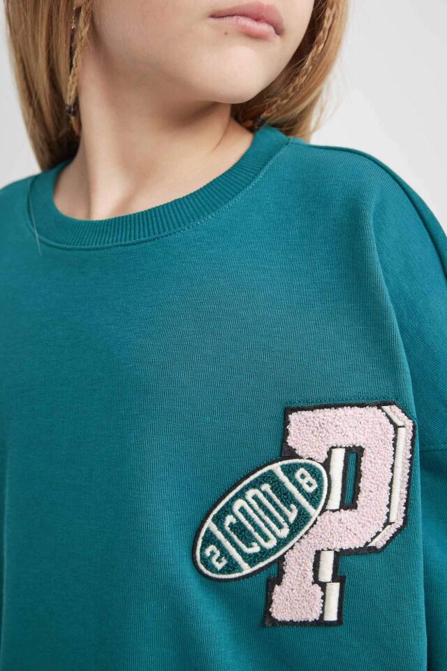 Kız Çocuk Oversize Geniş Kalıp Bisiklet Yaka Sweatshirt