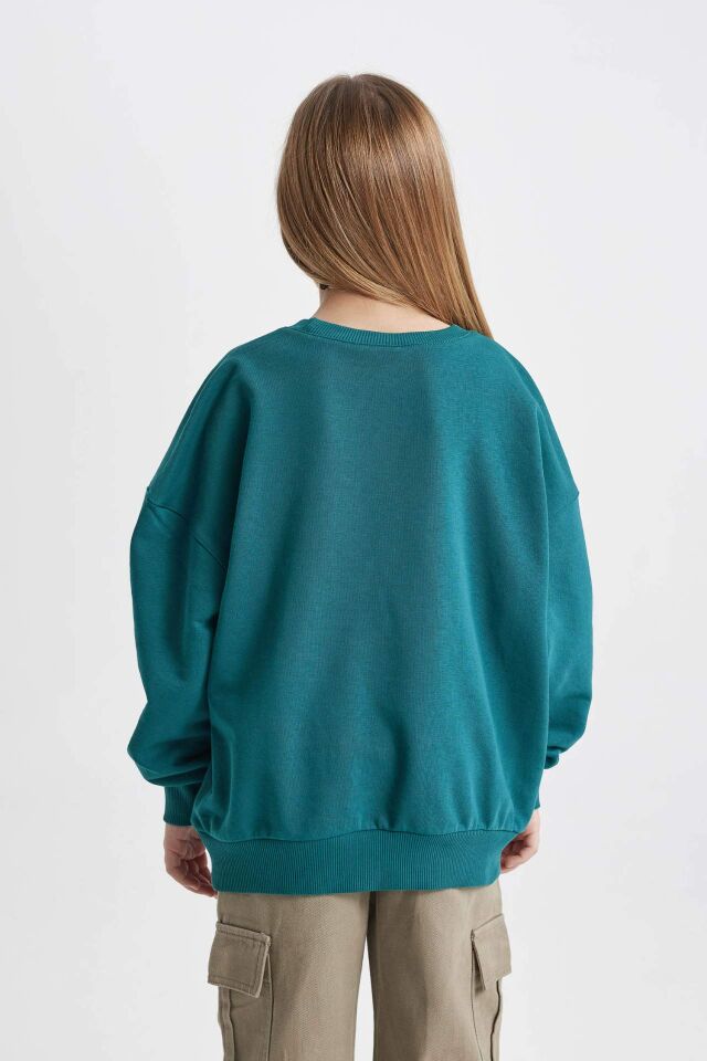 Kız Çocuk Oversize Geniş Kalıp Bisiklet Yaka Sweatshirt