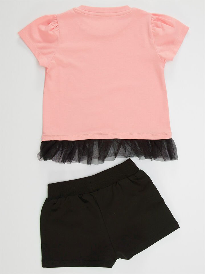 Sevimli Fare Kız Çocuk T-Shirt Şort Takım 5 Y - Pembe, Siyah