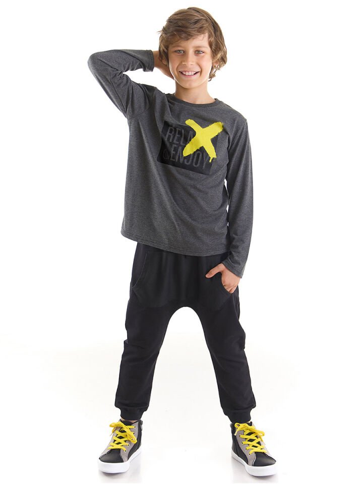 Relax & Enjoy Erkek Çocuk T-shirt Pantolon Takım 8 Y - Gri, Siyah