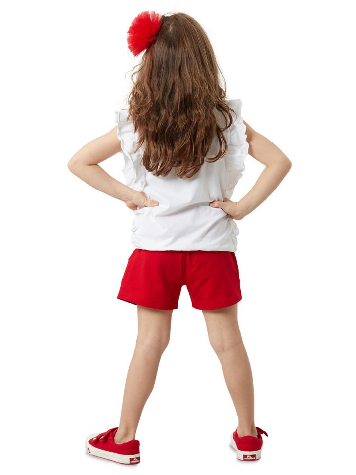 Bug Love Kız Çocuk T-shirt Şort Takım 4 Y - Kırmızı Beyaz