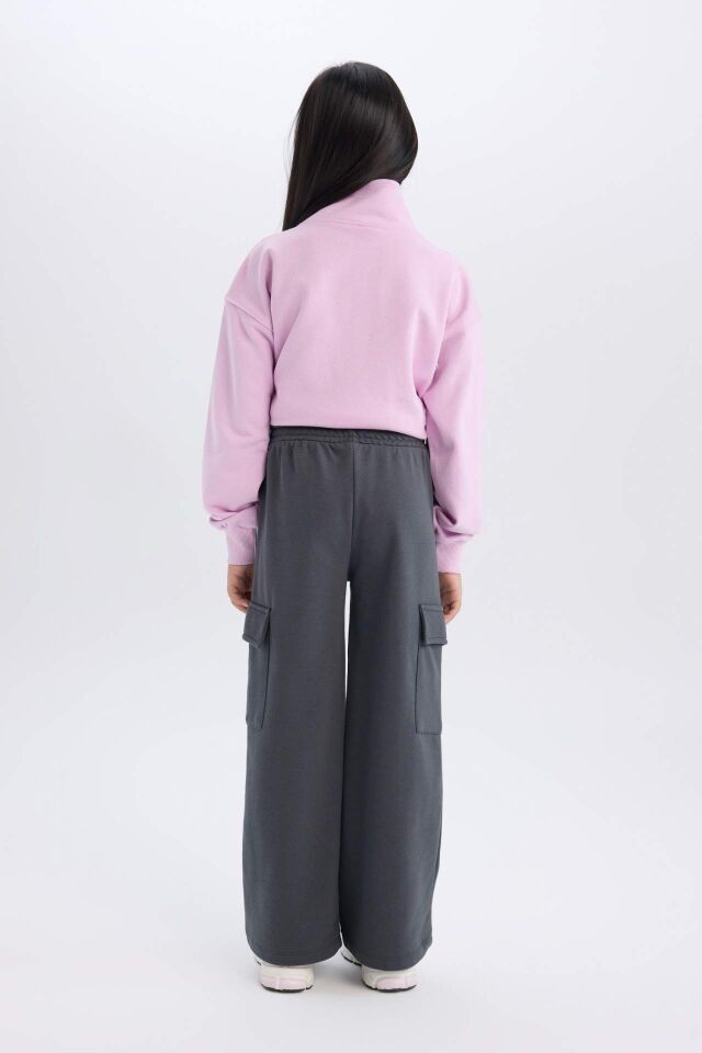 Kız Çocuk Wide Leg Bol Geniş Paça Kargo Cepli Eşofman Altı
