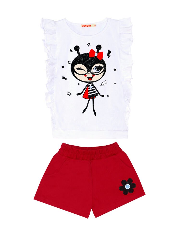Bug Love Kız Çocuk T-shirt Şort Takım 5 Y - Kırmızı Beyaz