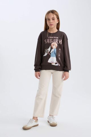 Kız Çocuk Sakura Oversize Geniş Kalıp Bisiklet Yaka Sweatshirt
