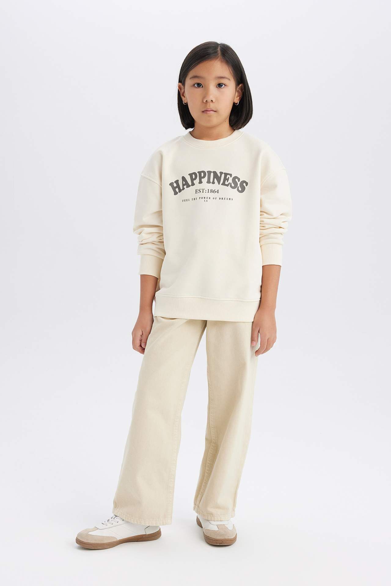 Kız Çocuk Relax Fit Bisiklet Yaka Baskılı Sweatshirt