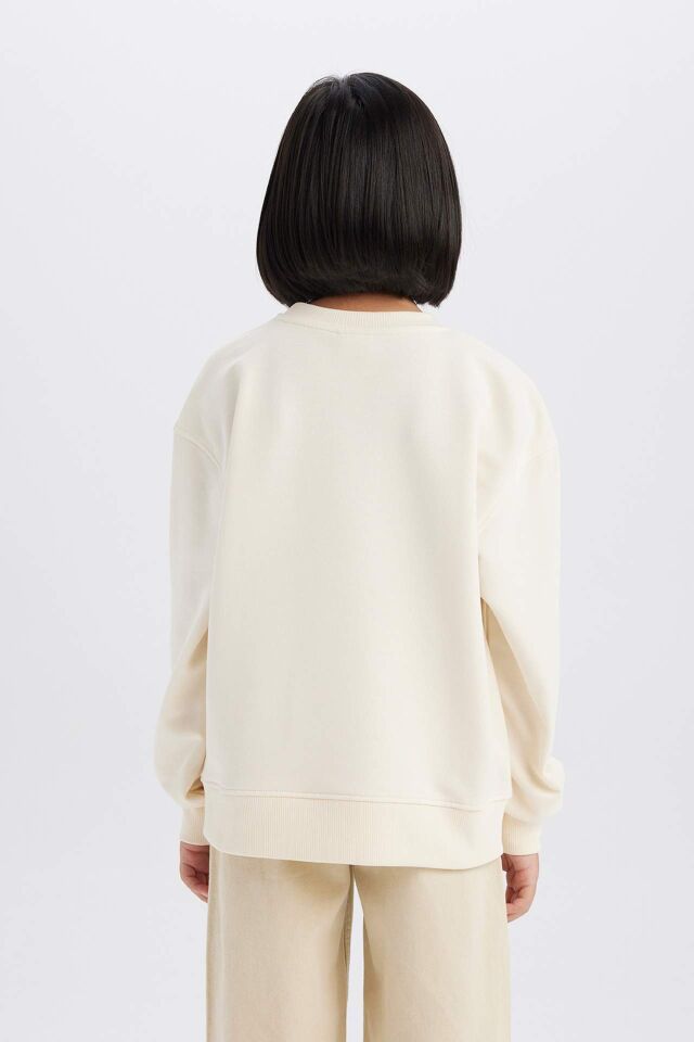 Kız Çocuk Relax Fit Bisiklet Yaka Baskılı Sweatshirt