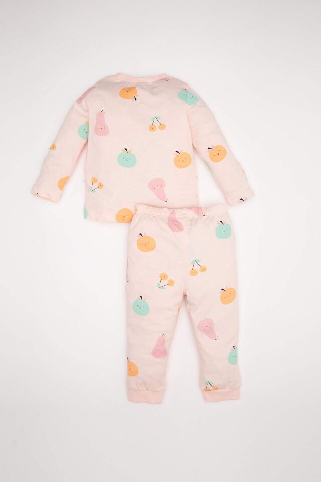 Kız Bebek Pijama Takım  Penye 4'lü Meyve Desenli Uzun Kollu Üst Beli Lastikli Uzun Alt