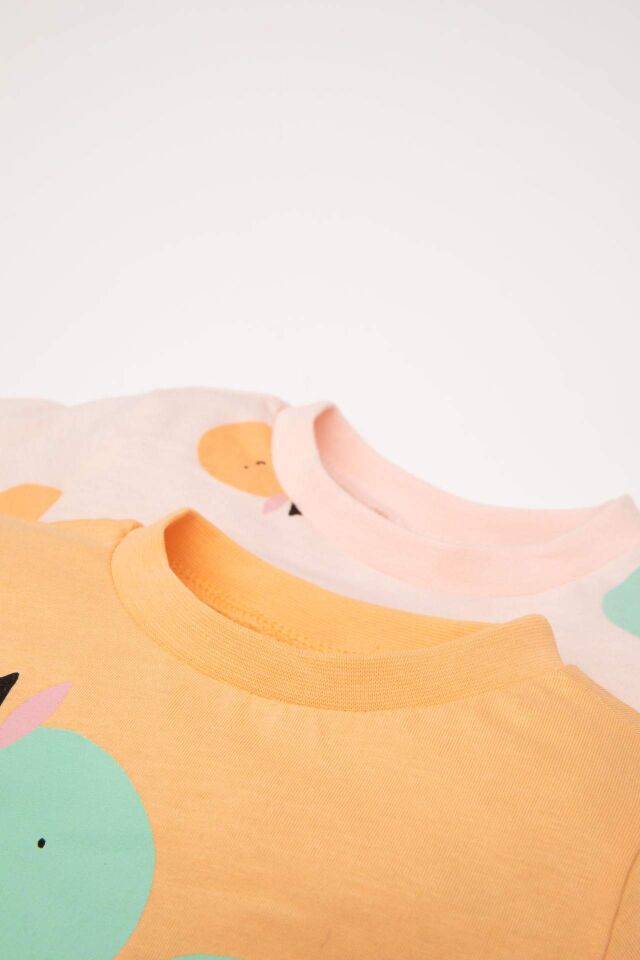 Kız Bebek Pijama Takım  Penye 4'lü Meyve Desenli Uzun Kollu Üst Beli Lastikli Uzun Alt