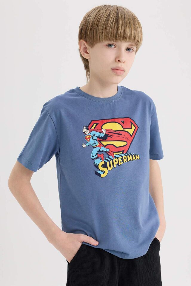 Erkek Çocuk Superman Bisiklet Yaka Kısa Kollu Tişört