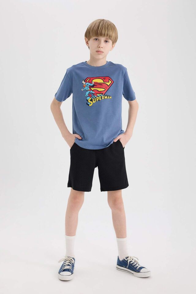 Erkek Çocuk Superman Bisiklet Yaka Kısa Kollu Tişört