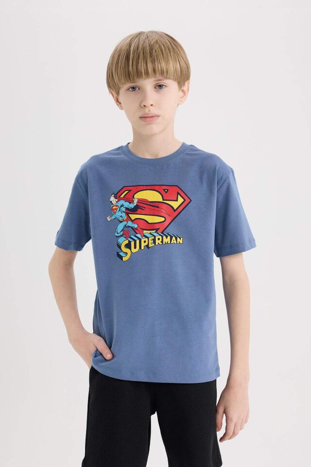 Erkek Çocuk Superman Bisiklet Yaka Kısa Kollu Tişört