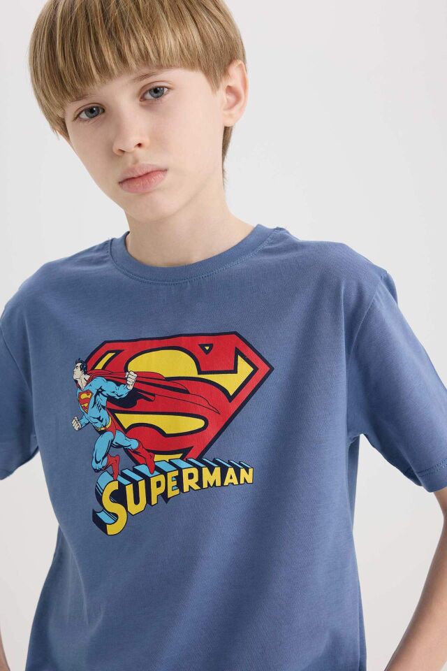 Erkek Çocuk Superman Bisiklet Yaka Kısa Kollu Tişört