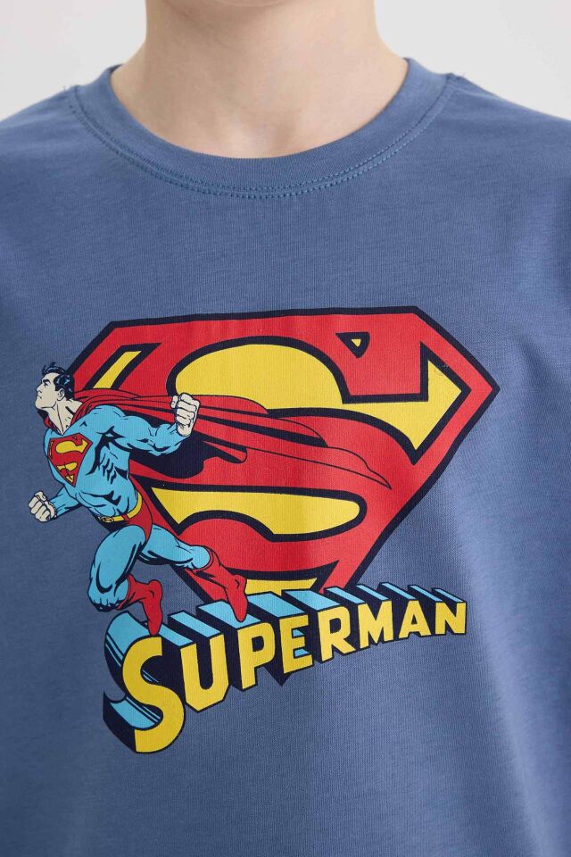 Erkek Çocuk Superman Bisiklet Yaka Kısa Kollu Tişört