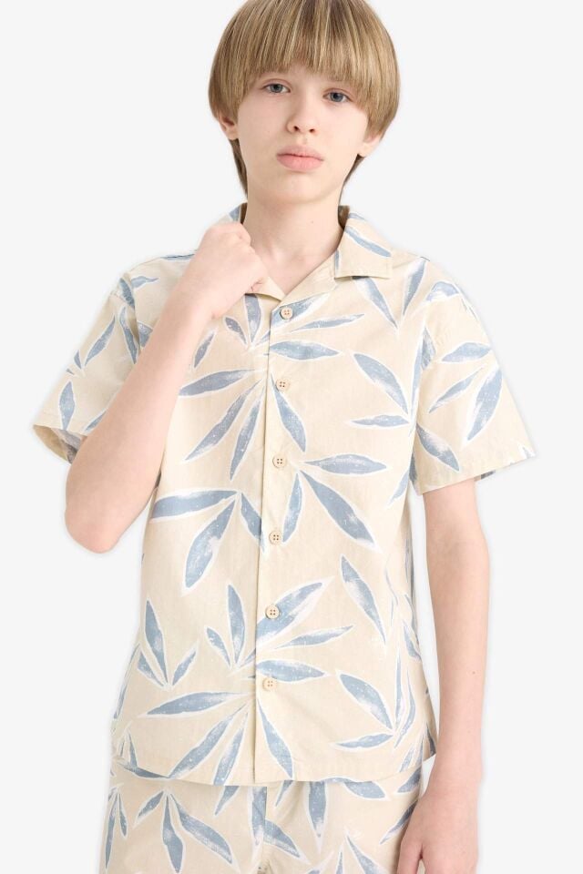Erkek Çocuk Oversize Geniş Kalıp Polo Yaka Poplin Kısa Kollu Gömlek