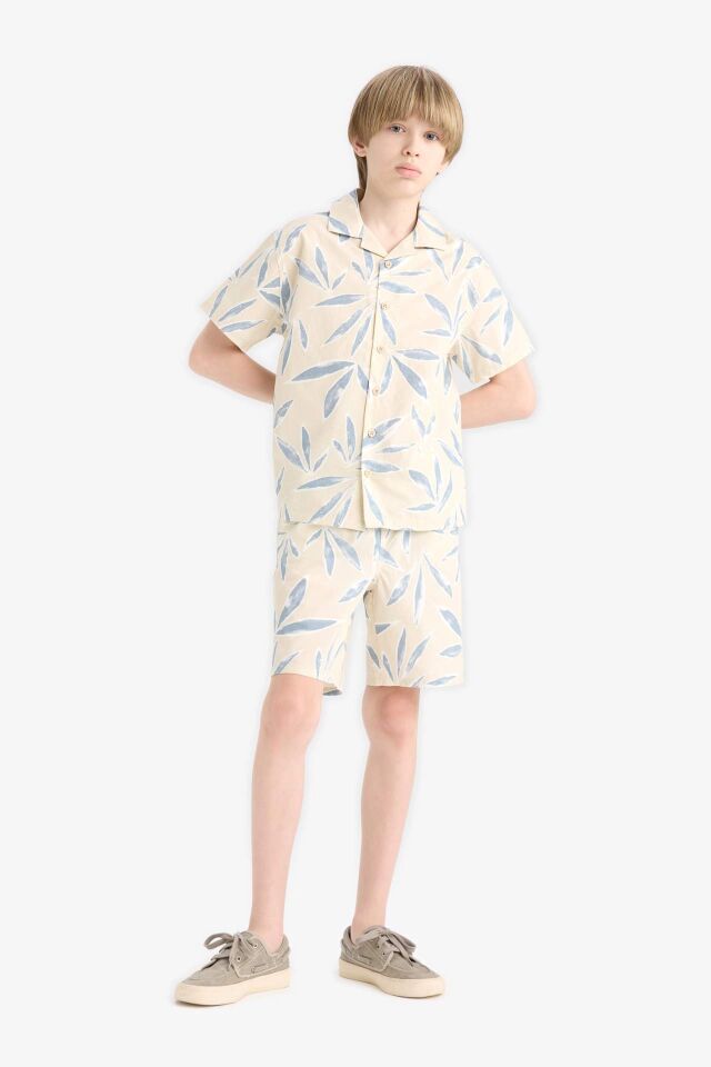 Erkek Çocuk Oversize Geniş Kalıp Polo Yaka Poplin Kısa Kollu Gömlek