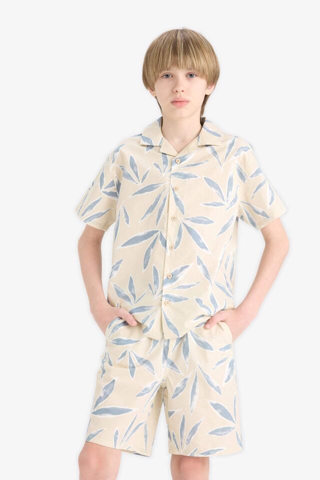 Erkek Çocuk Oversize Geniş Kalıp Polo Yaka Poplin Kısa Kollu Gömlek