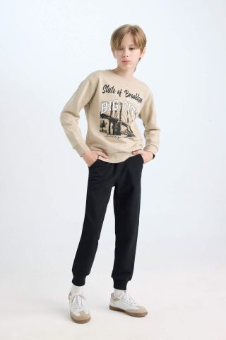 Erkek Çocuk 2'li Takım Baskılı Bisiklet Yaka Kalın Sweatshirt Beli Lastikli Jogger Eşofman Altı