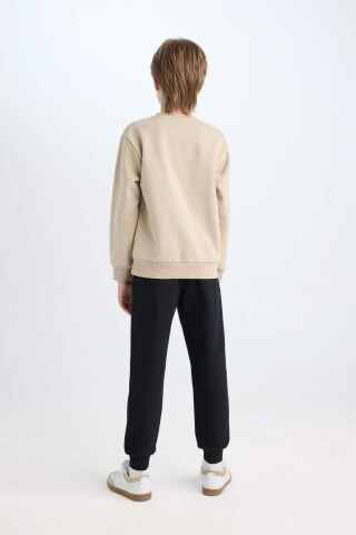 Erkek Çocuk 2'li Takım Baskılı Bisiklet Yaka Kalın Sweatshirt Beli Lastikli Jogger Eşofman Altı