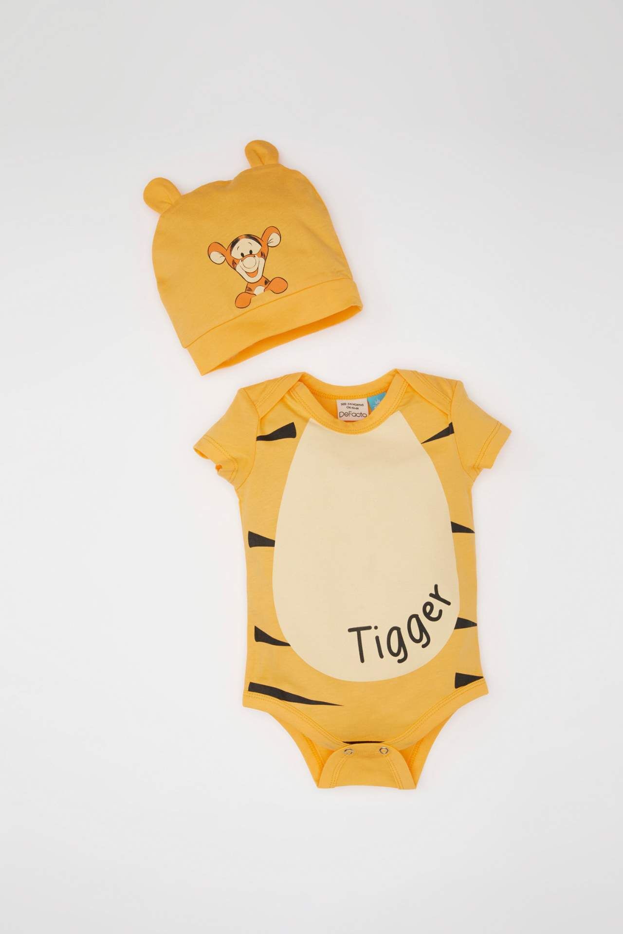 Erkek Bebek Yenidoğan Disney Winnie The Pooh Zarf Yaka Penye Kısa Kollu Çıtçıtlı Body Şapka 2'li Takım