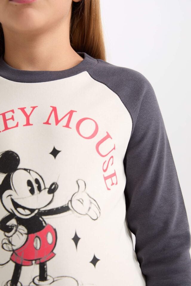 Kız Çocuk Disney Mickey & Minnie Crop Bisiklet Yaka Fitilli Kaşkorse Uzun Kollu Tişört