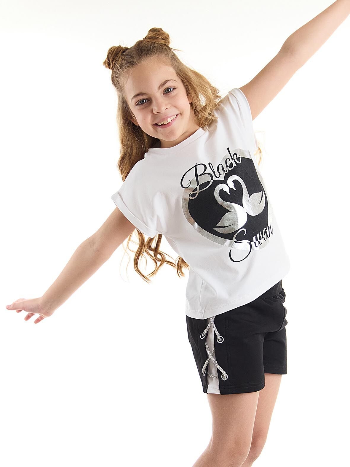 Black Swan Kız T-Shirt Şort Takım 4 Y - Siyah, beyaz