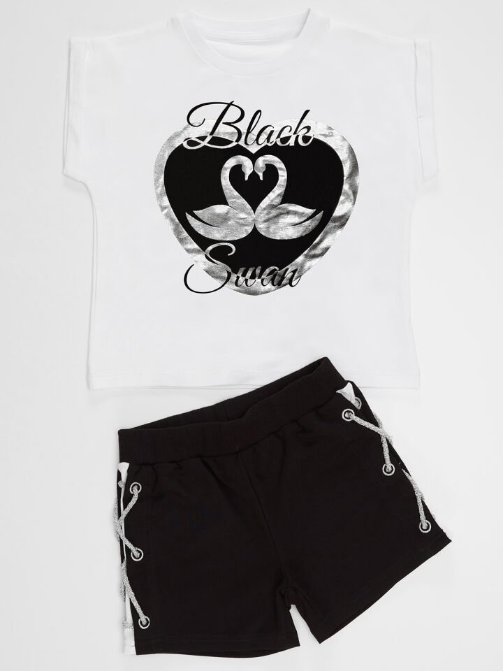 Black Swan Kız T-Shirt Şort Takım 4 Y - Siyah, beyaz
