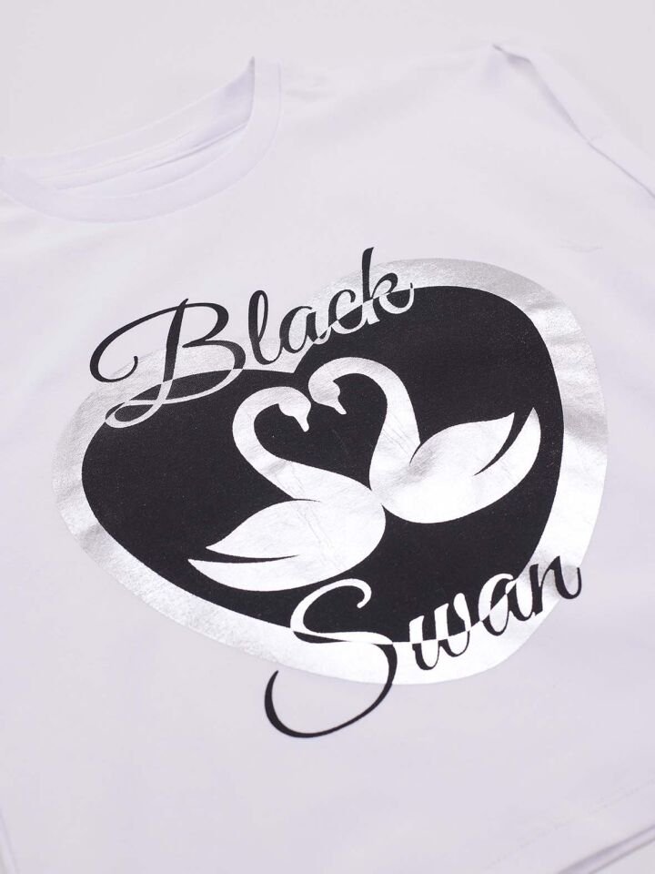 Black Swan Kız T-Shirt Şort Takım 4 Y - Siyah, beyaz