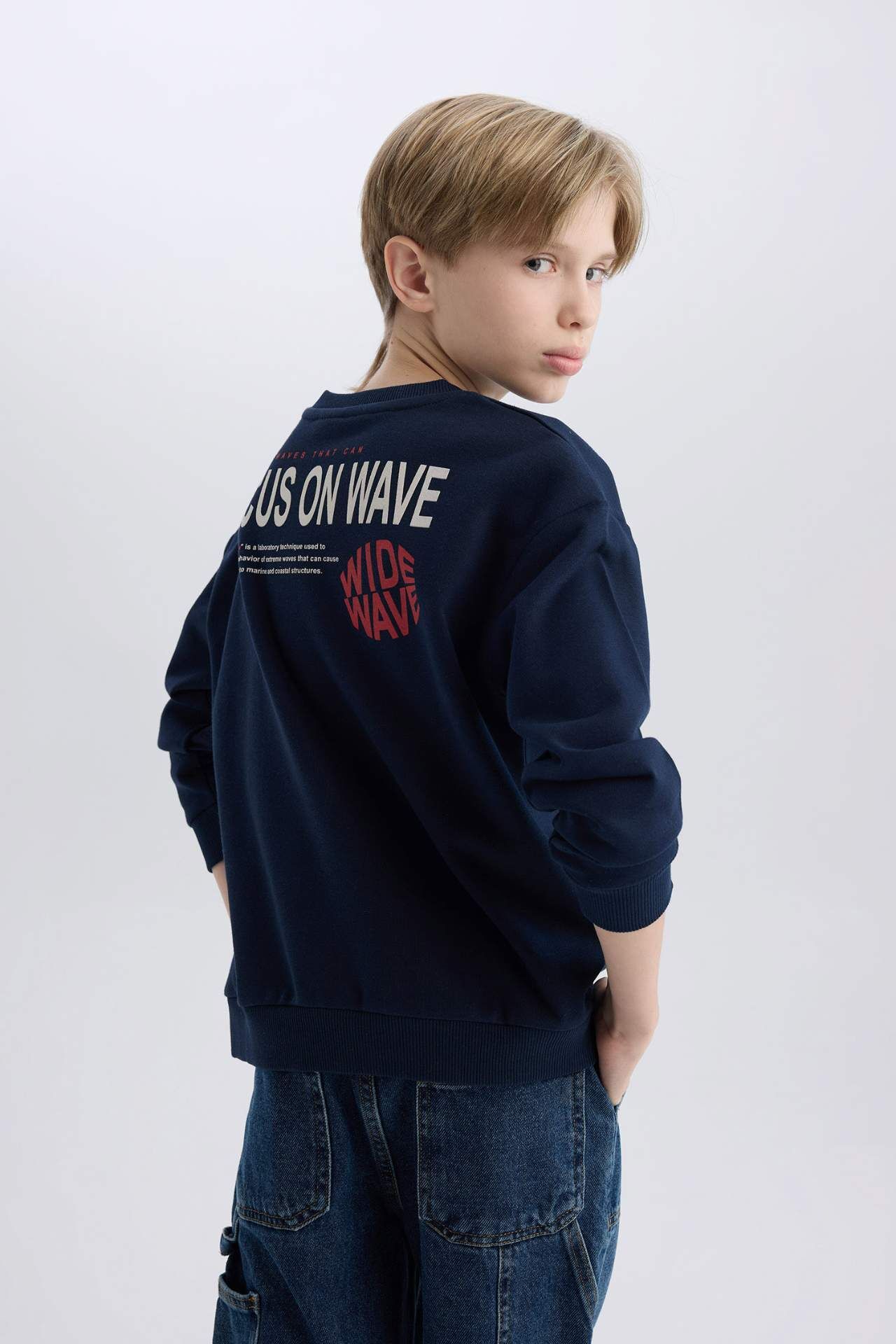 Erkek Çocuk Oversize Geniş Kalıp Bisiklet Yaka Sırt Baskılı Sweatshirt