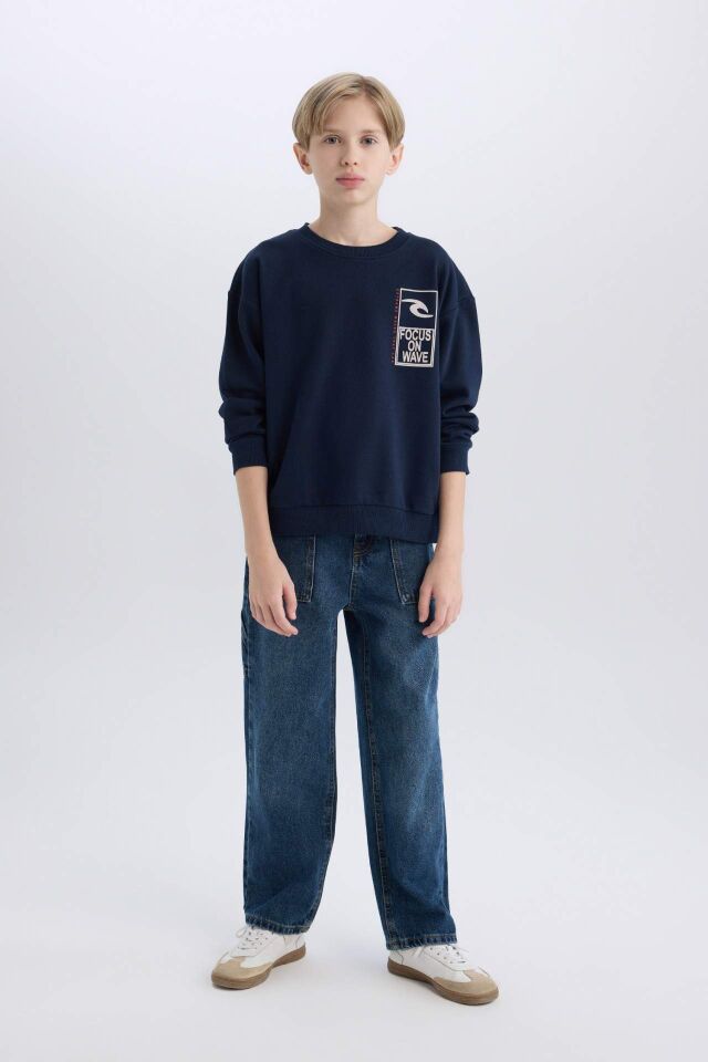 Erkek Çocuk Oversize Geniş Kalıp Bisiklet Yaka Sırt Baskılı Sweatshirt