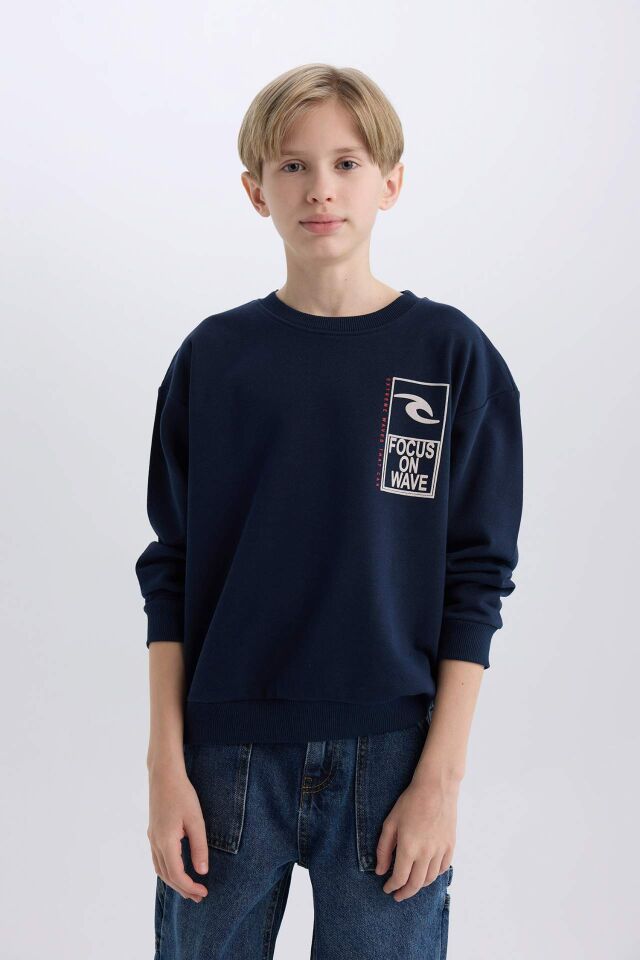 Erkek Çocuk Oversize Geniş Kalıp Bisiklet Yaka Sırt Baskılı Sweatshirt