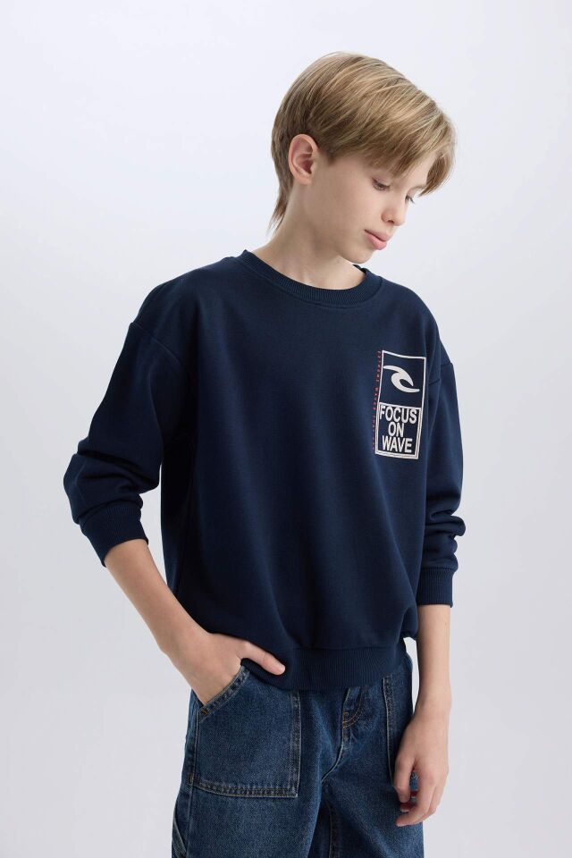 Erkek Çocuk Oversize Geniş Kalıp Bisiklet Yaka Sırt Baskılı Sweatshirt