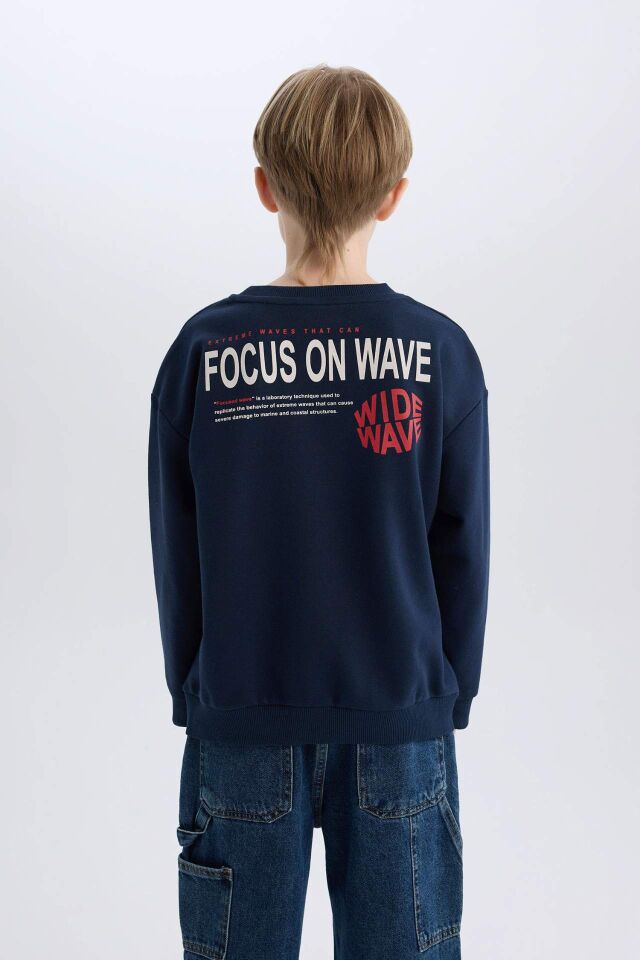 Erkek Çocuk Oversize Geniş Kalıp Bisiklet Yaka Sırt Baskılı Sweatshirt