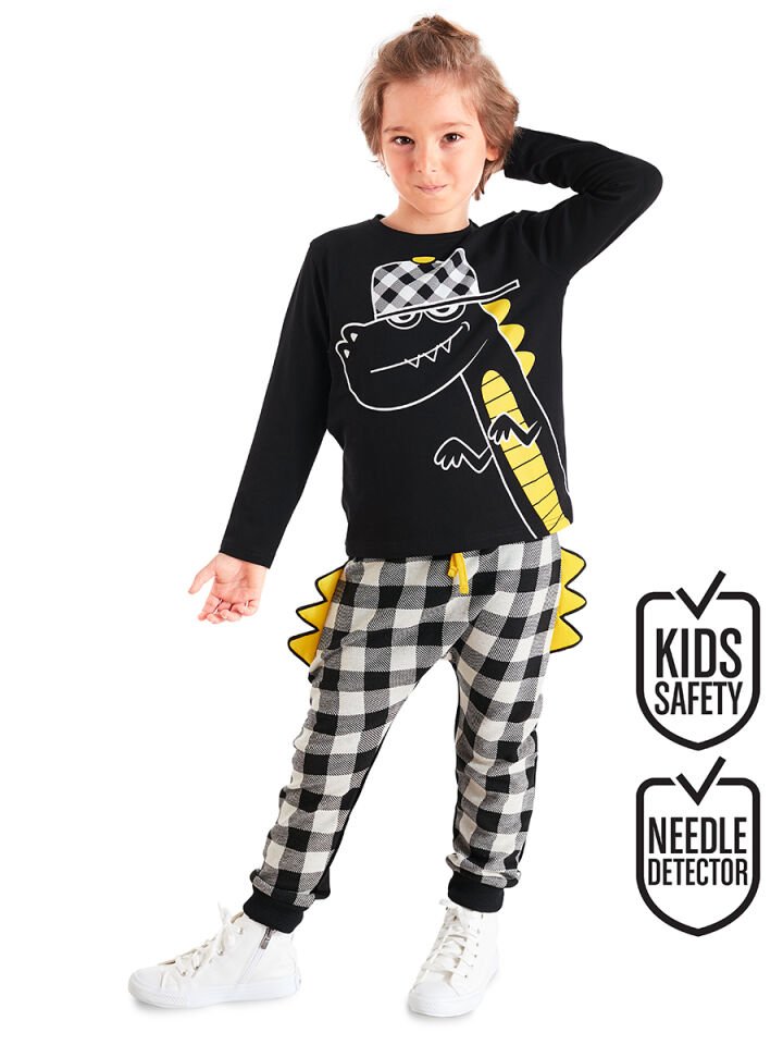 Rap Dino Erkek Çocuk T-shirt Pantolon Takım 4 Y - Siyah, Sarı