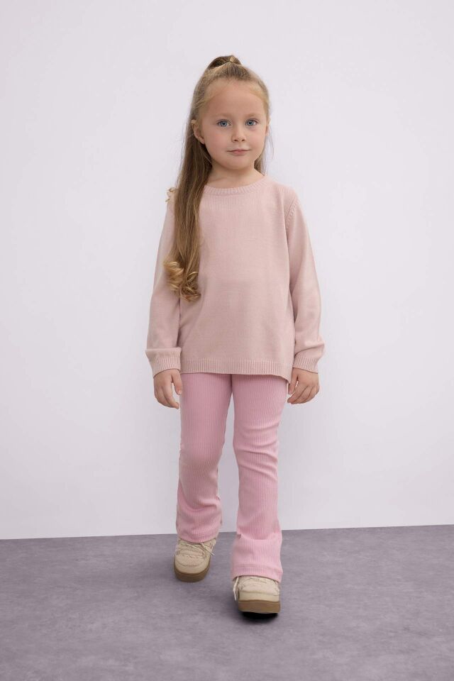 Kız Bebek Açık Pembe Bisiklet Yaka Basic Düz Triko Kazak