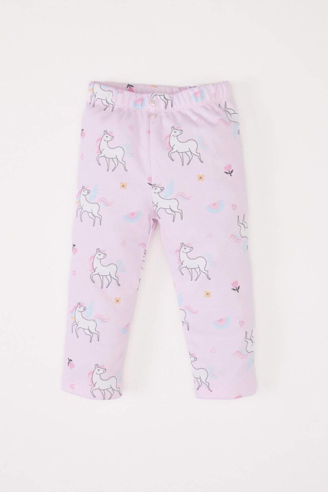 Kız Bebek 2'li Takım Bisiklet Yaka Sweatshirt Unicorn Baskılı Beli Lastikli Alt