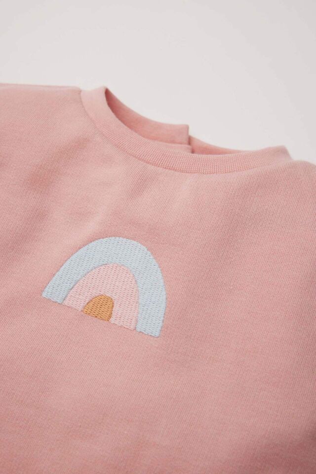 Kız Bebek 2'li Takım Bisiklet Yaka Sweatshirt Unicorn Baskılı Beli Lastikli Alt