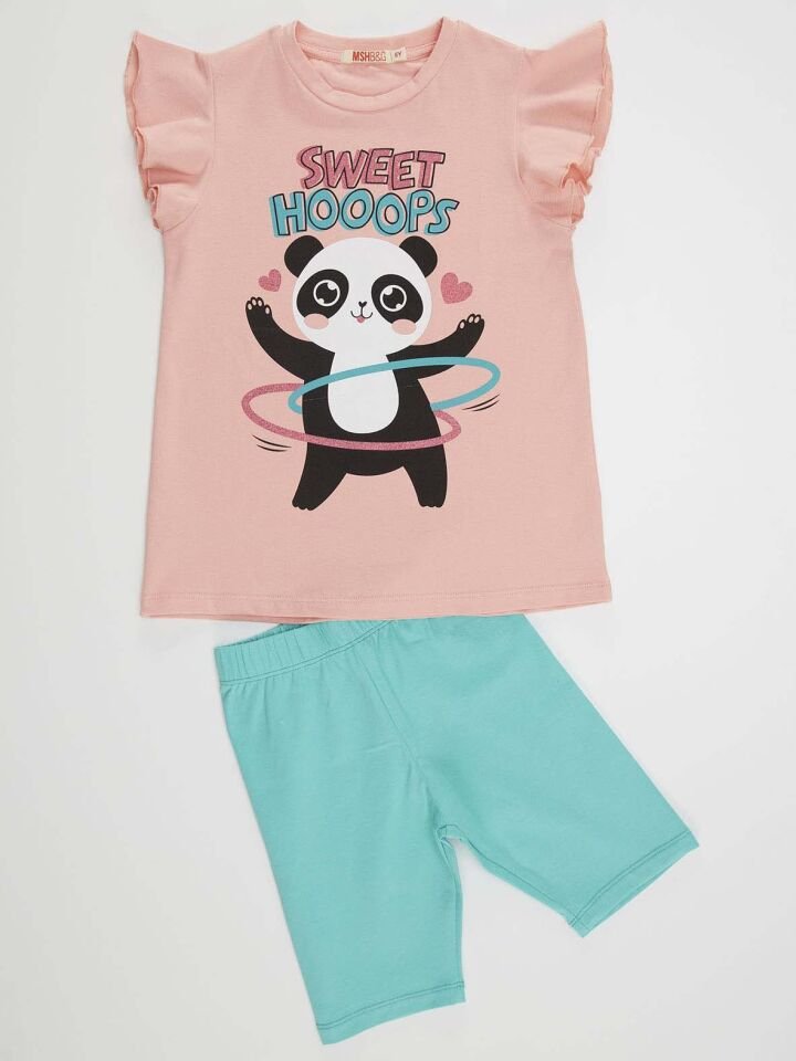 Hulahop Panda Kız Çocuk T-shirt Tayt Takım 2 Y - Pembe, Mavi