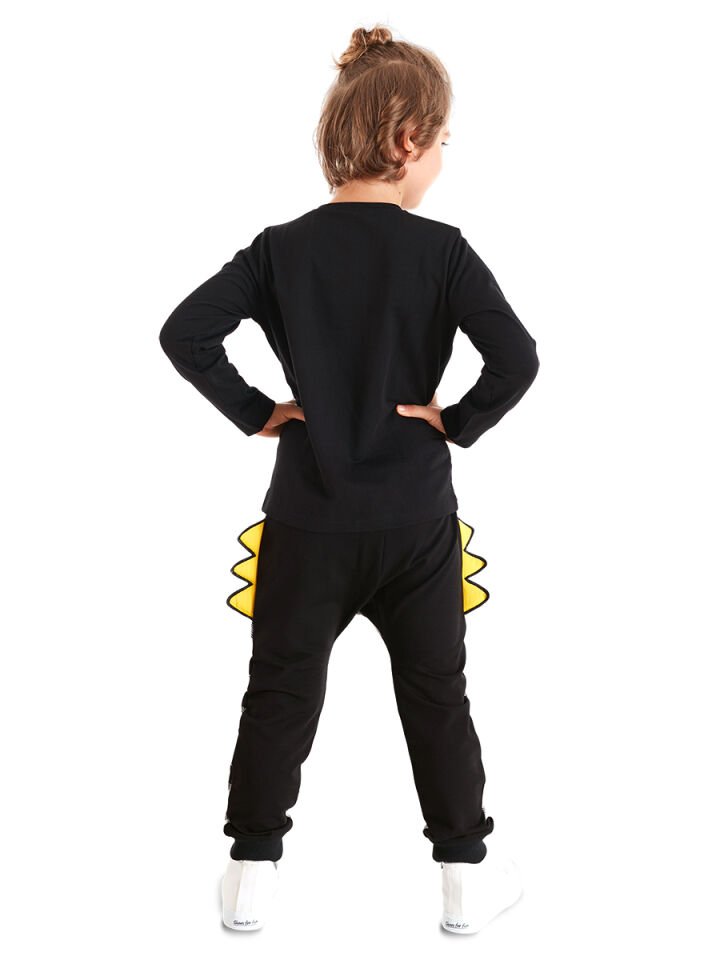Rap Dino Erkek Çocuk T-shirt Pantolon Takım 7 Y - Siyah, Sarı