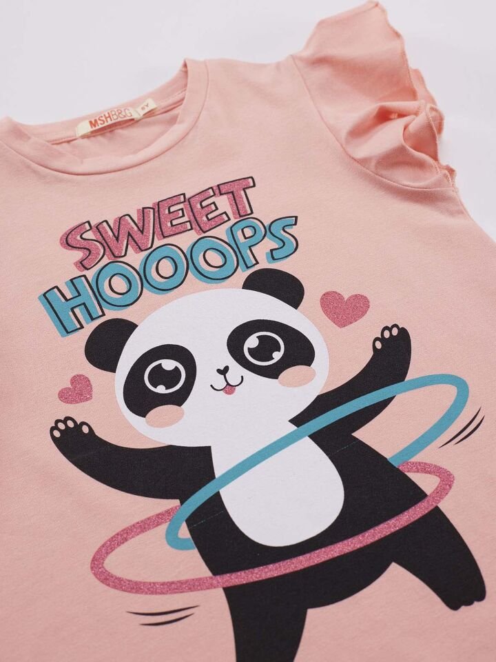 Hulahop Panda Kız Çocuk T-shirt Tayt Takım 3 Y - Pembe, Mavi