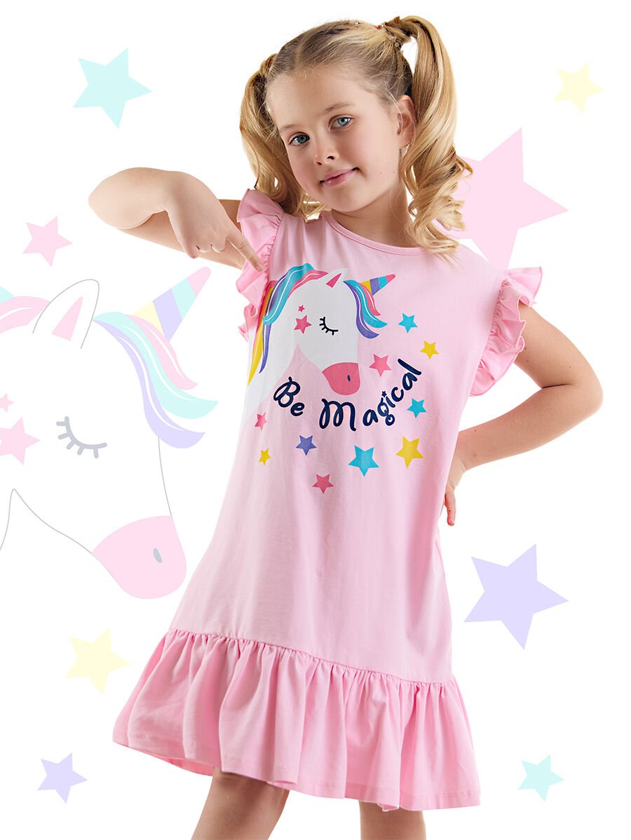 Unicorn Magic Kiz Çocuk Pembe Elbise