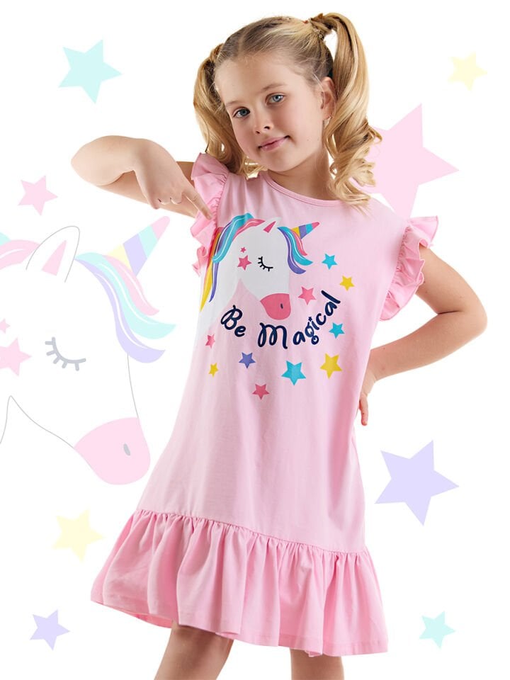 Unicorn Magic Kiz Çocuk Pembe Elbise