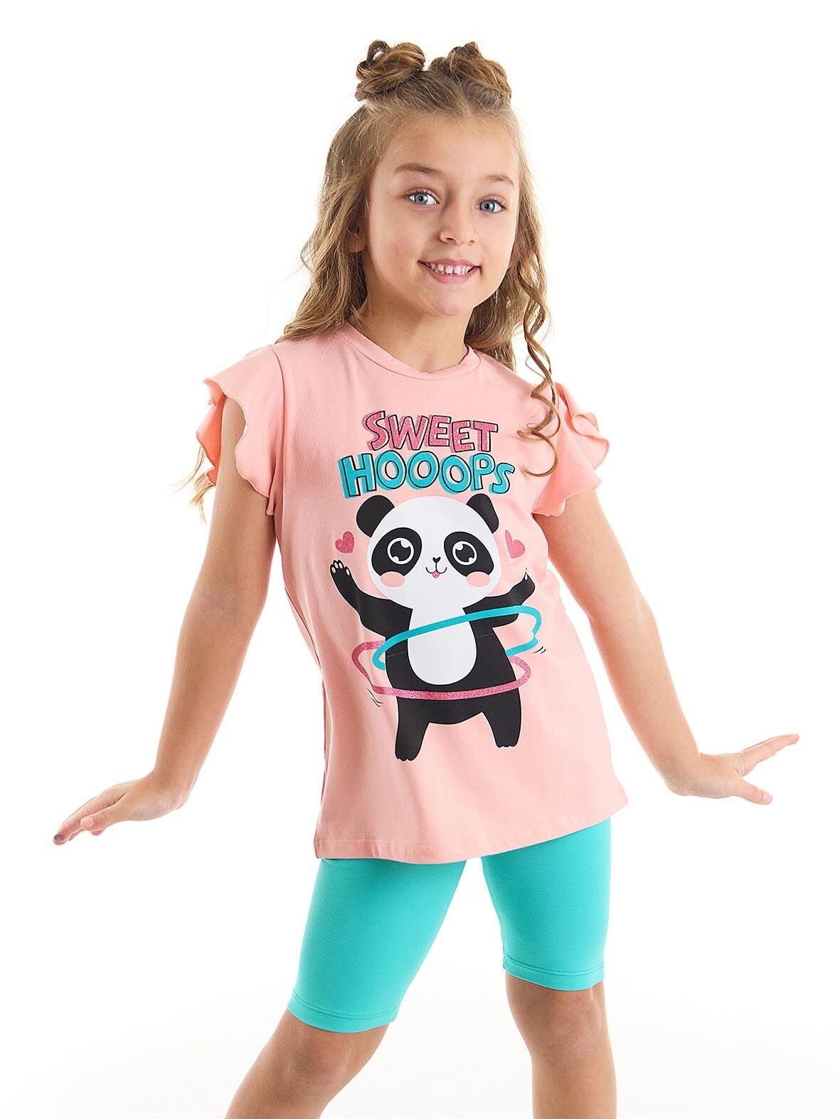 Hulahop Panda Kız Çocuk T-shirt Tayt Takım 4 Y - Pembe, Mavi