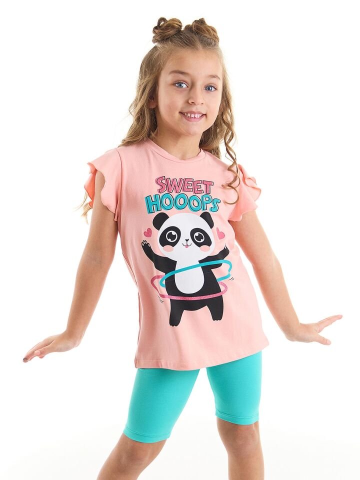Hulahop Panda Kız Çocuk T-shirt Tayt Takım 4 Y - Pembe, Mavi