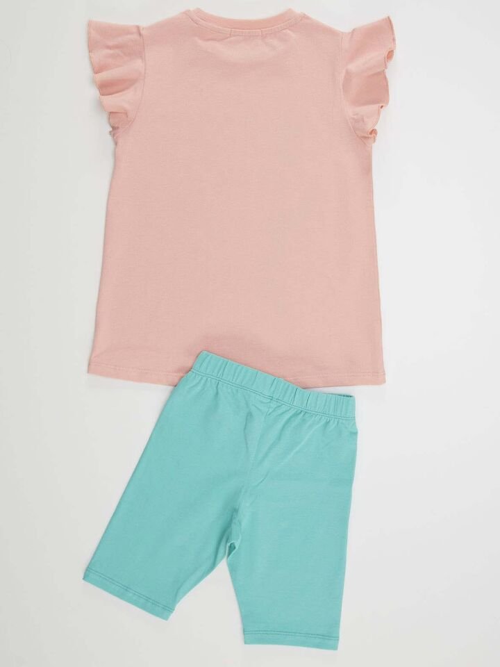 Hulahop Panda Kız Çocuk T-shirt Tayt Takım 4 Y - Pembe, Mavi