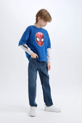 Erkek Çocuk Marvel Spiderman Oversize Geniş Kalıp Bisiklet Yaka Sweatshirt