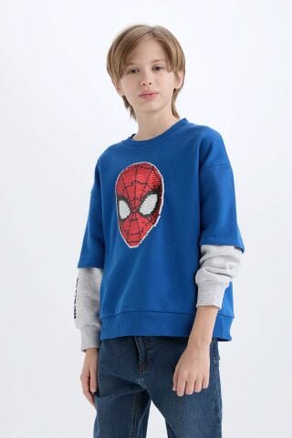 Erkek Çocuk Marvel Spiderman Oversize Geniş Kalıp Bisiklet Yaka Sweatshirt