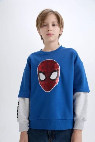 Erkek Çocuk Marvel Spiderman Oversize Geniş Kalıp Bisiklet Yaka Sweatshirt